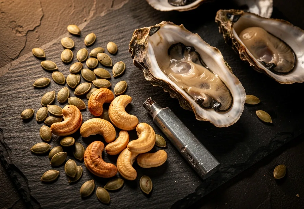 Zinc-rich foods on dark stone